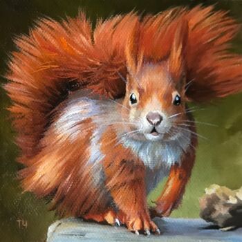 Malerei mit dem Titel "Little squirrel" von Tatjana Cechun, Original-Kunstwerk, Öl
