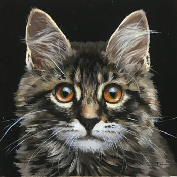 Painting titled "Motley kitten" by Tatjana Cechun, Original Artwork, Oil