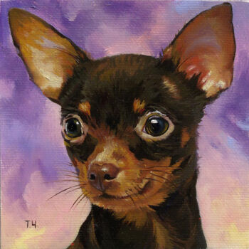 Painting titled "Miniature "Toy Terr…" by Tatjana Cechun, Original Artwork, Oil