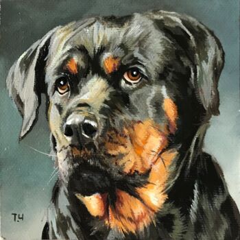 Pintura titulada "Rottweiler" por Tatjana Cechun, Obra de arte original, Oleo
