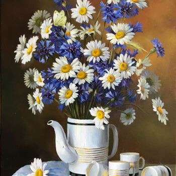 Pintura titulada "Daisies with Cornfl…" por Tatjana Cechun, Obra de arte original, Oleo