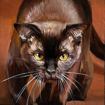 Painting titled "A cat the color of…" by Tatjana Cechun, Original Artwork, Oil