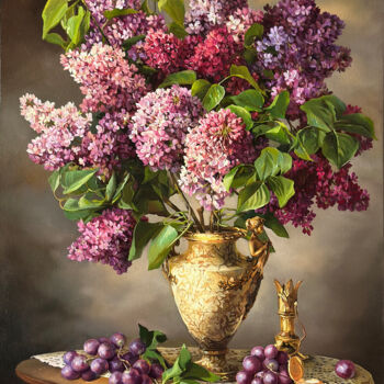 Painting titled "Lilac and grapes" by Tatjana Cechun, Original Artwork, Oil