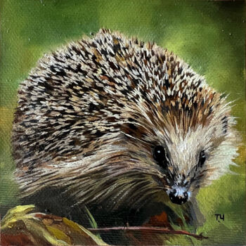 Painting titled "Miniature “Hedgehog”" by Tatjana Cechun, Original Artwork, Oil