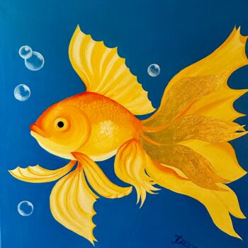 Painting titled "goldfish fulfills y…" by Tatjana Grace, Original Artwork, Oil