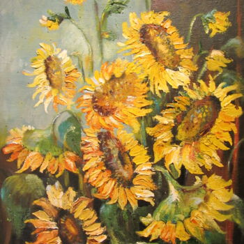 Malerei mit dem Titel "Sunflowers" von Tatjana Gurbo, Original-Kunstwerk, Öl