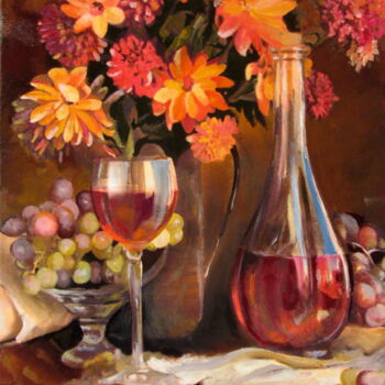 Schilderij getiteld "Red wine" door Tatjana Gurbo, Origineel Kunstwerk, Olie
