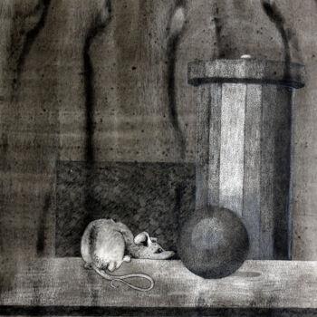 Dessin intitulée "Maus mit Kugel" par Tatjana M. Pankau, Œuvre d'art originale, Encre