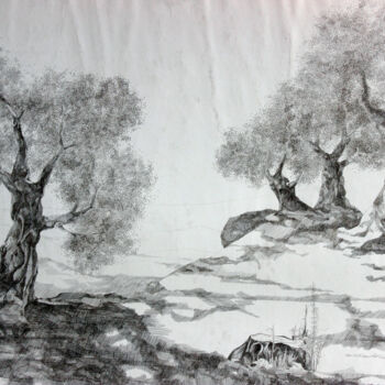 Dessin intitulée "Olivenbaum Landscha…" par Tatjana M. Pankau, Œuvre d'art originale, Pointe d'argent