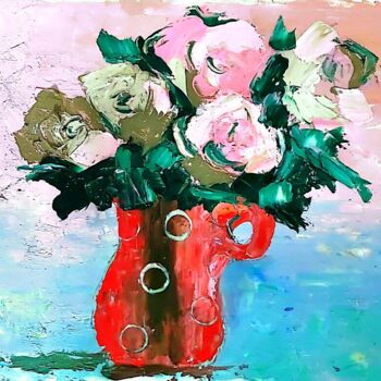 Картина под названием "Violet on vase" - Tatjana Karabasevic, Подлинное произведение искусства, Масло