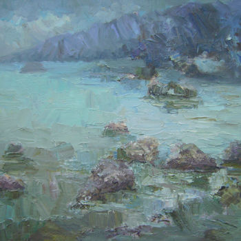 Painting titled "Море" by Tatiana Sinyaeva, Original Artwork, Oil Mounted on Wood Stretcher frame
