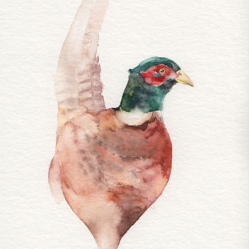 Painting titled "Fasan, Vogel Malere…" by Delicate Aesthetic, Original Artwork, Watercolor