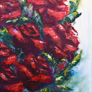 Dessin intitulée "Red roses oil paint…" par Tatsiana Yelistratava, Œuvre d'art originale, Huile