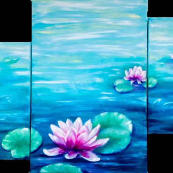 Peinture intitulée "Water lily, reflect…" par Tatsiana Yelistratava, Œuvre d'art originale, Huile Monté sur Châssis en bois