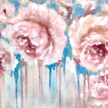 Painting titled "Roses melting." by Tatsiana Yelistratava, Original Artwork, Oil Mounted on Cardboard