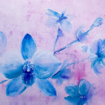 Painting titled "Blue orchid." by Tatsiana Yelistratava, Original Artwork, Oil Mounted on Cardboard