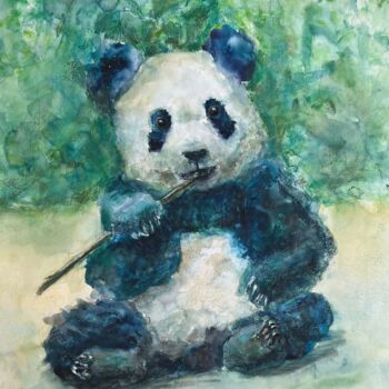 Schilderij getiteld "CUTE PANDA- animal,…" door Tatsiana Ilyina, Origineel Kunstwerk, Pastel