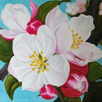 Painting titled "Apple tree flowers…" by Tatsiana Skrabutan, Original Artwork, Oil