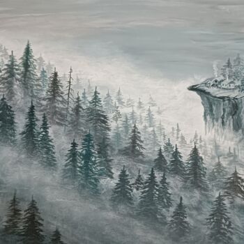 Картина под названием "Fog in the mountains" - Tatsiana Skrabutan, Подлинное произведение искусства, Акрил
