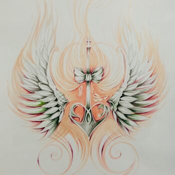 Disegno intitolato "About Love and Wings" da Cindy Ndiaye, Opera d'arte originale, Matita