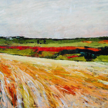 Painting titled "Field road" by Tatyana Ermolchik, Original Artwork, Oil Mounted on Wood Stretcher frame