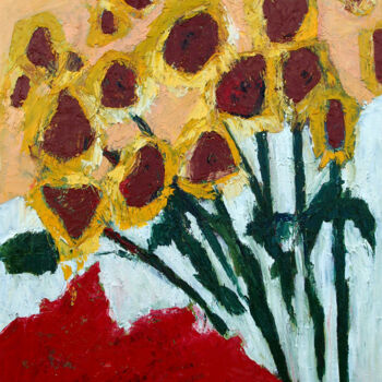 Painting titled "Sunflowers 2" by Tatyana Ermolchik, Original Artwork, Oil Mounted on Wood Stretcher frame