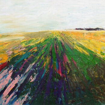 Painting titled "Field" by Tatyana Ermolchik, Original Artwork, Oil Mounted on Wood Stretcher frame