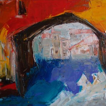 Painting titled "City 3" by Tatyana Ermolchik, Original Artwork, Oil Mounted on Wood Stretcher frame
