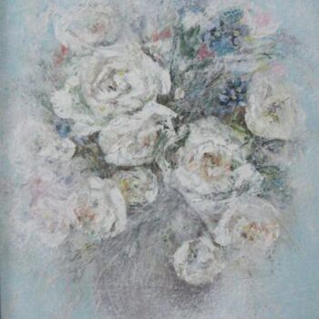 Painting titled "Белые розы" by Tatyana Ermolchik, Original Artwork, Oil