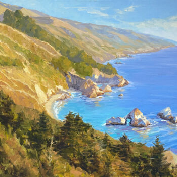Painting titled "Golden State Coast" by Tatyana Fogarty, Original Artwork, Oil