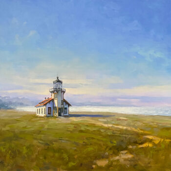 Painting titled "Point Cabrillo Light" by Tatyana Fogarty, Original Artwork, Oil Mounted on Aluminium