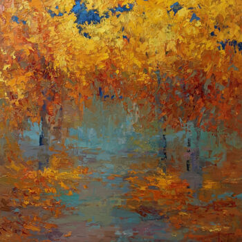 Painting titled "Autumn" by Tatyana Ivolga, Original Artwork, Oil Mounted on Wood Stretcher frame