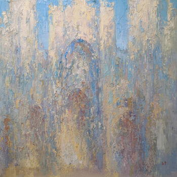Painting titled "Rouen Cathedral" by Tatyana Ivolga, Original Artwork, Oil Mounted on Wood Stretcher frame