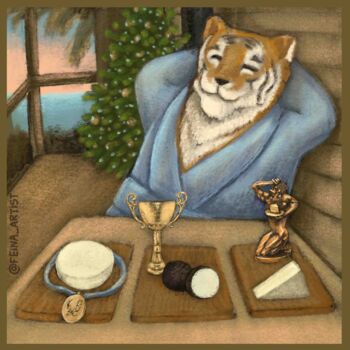 Schilderij getiteld "Tiger" door Tatyana Mariya Feina, Origineel Kunstwerk, Olie