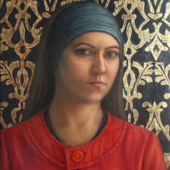 Painting titled "Self portrait in red" by Tatyana Mironova, Original Artwork, Oil