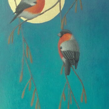 Peinture intitulée ""Winter birds"" par Tatyana Mironova, Œuvre d'art originale, Acrylique