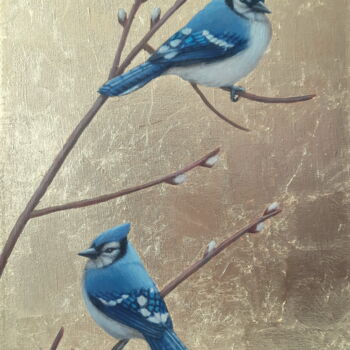 Painting titled ""Spring Jays"" by Tatyana Mironova, Original Artwork, Acrylic