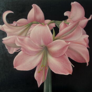 Painting titled ""Pink Amaryllis"" by Tatyana Mironova, Original Artwork, Oil