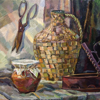 Peinture intitulée "Peasant utensils" par Tatyana Oparina-Mirolubova, Œuvre d'art originale, Huile