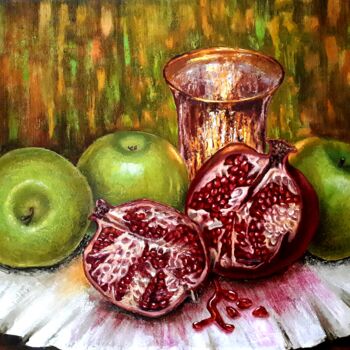 Peinture intitulée "Fruit with a candle" par Tatyana Orlovetskaya, Œuvre d'art originale, Huile Monté sur Châssis en bois