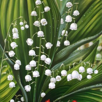 Painting titled "Pearls of a lily of…" by Tatyana Orlovetskaya, Original Artwork, Oil Mounted on Wood Stretcher frame