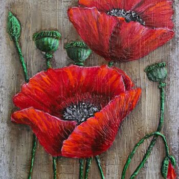 Painting titled "Poppies" by Tatyana Orlovetskaya, Original Artwork, Oil Mounted on Wood Stretcher frame