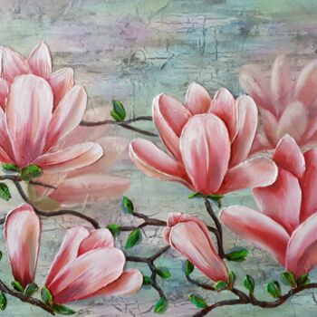 Malerei mit dem Titel "Magnolia branch" von Tatyana Orlovetskaya, Original-Kunstwerk, Öl Auf Keilrahmen aus Holz montiert