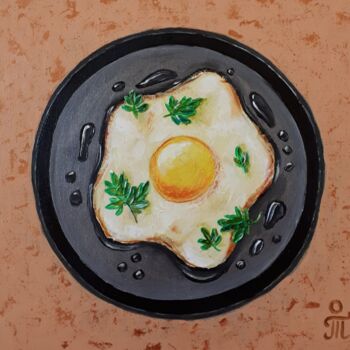 Schilderij getiteld "Fried eggs" door Tatyana Orlovetskaya, Origineel Kunstwerk, Olie Gemonteerd op Karton