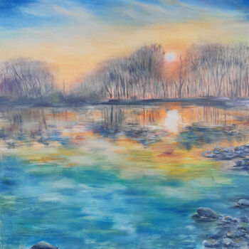 Pintura intitulada "Sunset" por Tatyana Pertsel, Obras de arte originais, Óleo Montado em Armação em madeira