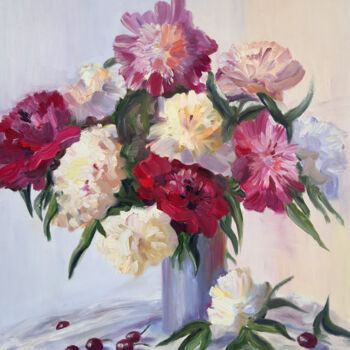 Peinture intitulée "Peonies" par Tatyana Pertsel, Œuvre d'art originale, Huile Monté sur Châssis en bois