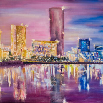 Painting titled "Lights of the Megap…" by Tatyana Pertsel, Original Artwork, Oil Mounted on Wood Stretcher frame
