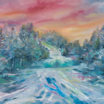제목이 "Winter Road"인 미술작품 Tatyana Pertsel로, 원작, 기름 나무 들것 프레임에 장착됨