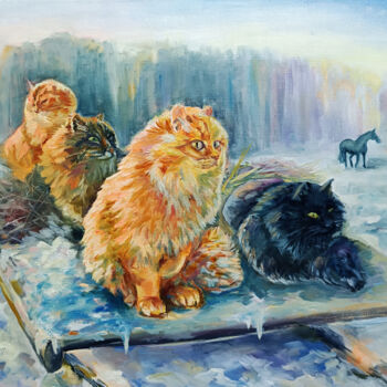 Painting titled "Grandees" by Tatyana Pertsel, Original Artwork, Oil Mounted on Wood Stretcher frame