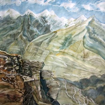 Pittura intitolato "The sky and rocks" da Tatyana Petrova-Latysheva, Opera d'arte originale, Acquarello
